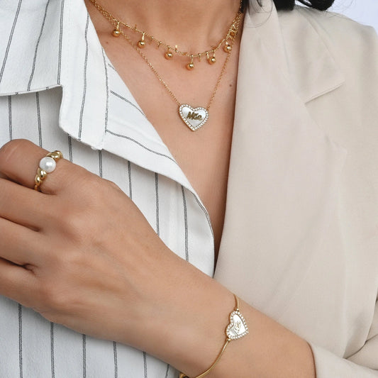 Colar Mãe coração Banho de Ouro 18k com madrepérola