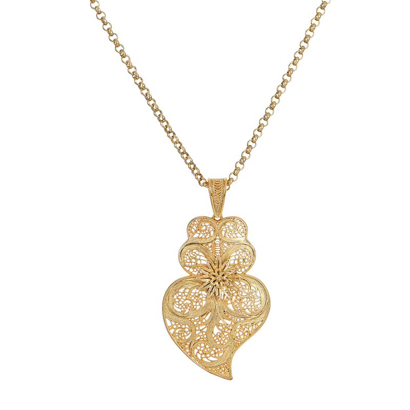 Colar  Coração de Viana Tradicional banho de Ouro 18k - Filigrana