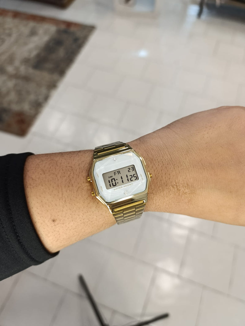 Relógio digital Dourado e Branco