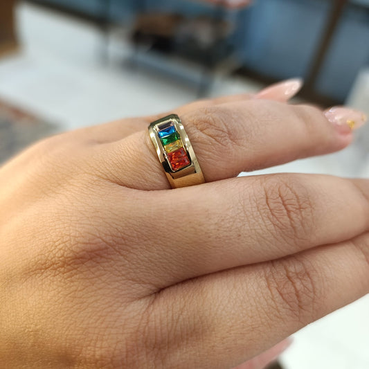 Anel com zirconia em aço inoxidavel dourado