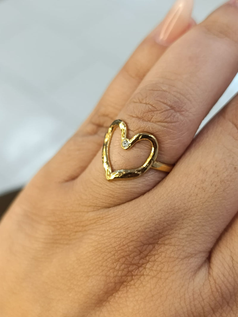Anel Coração com zirconia em aço inoxidavel