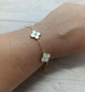 Pulseira Trevo 5 Trevos Com Zirconia Fundo Liso
