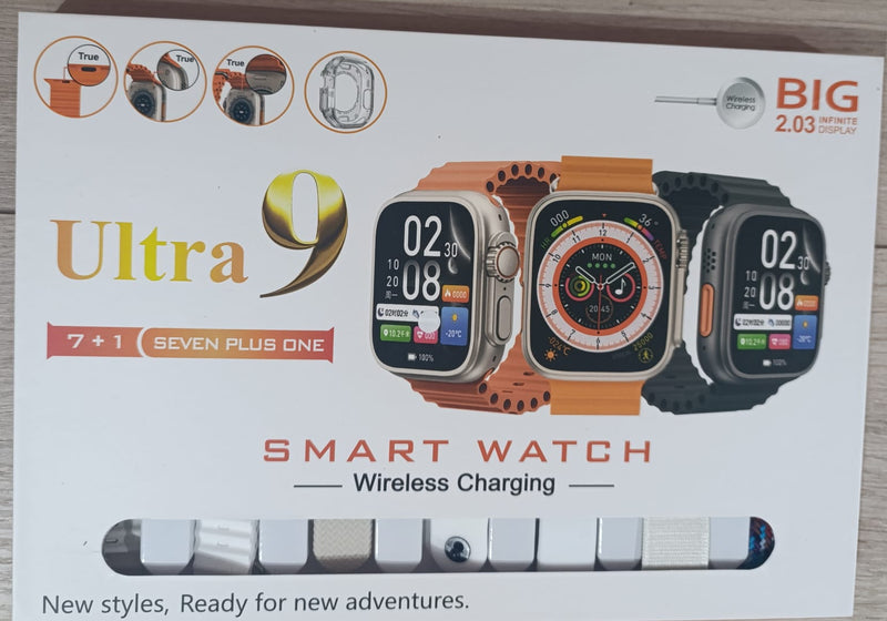 Kit Smart Watch ULtra 9, relógio inteligente com tela infinita Big 2.03
