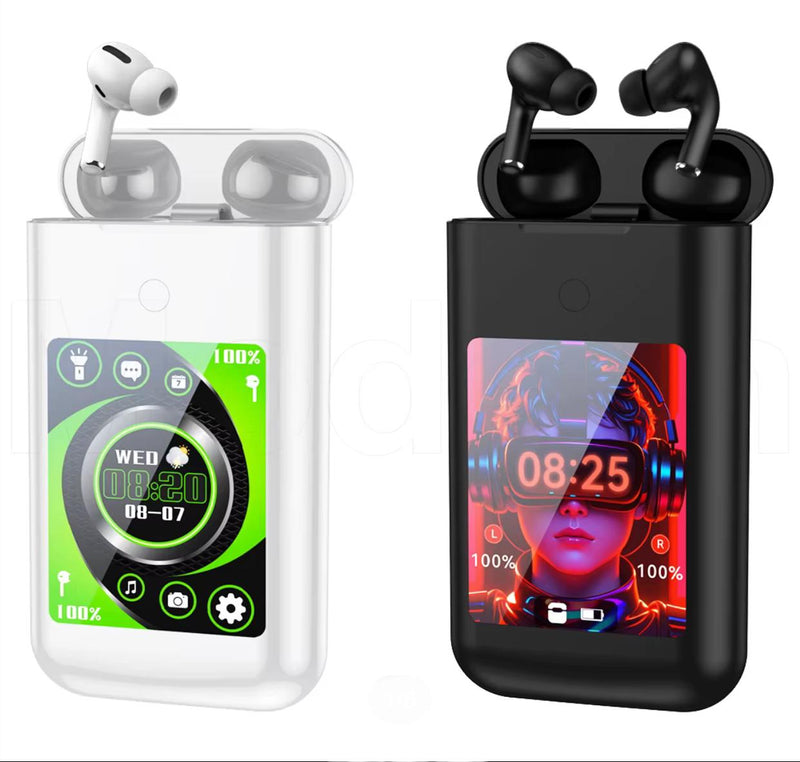 Fone de Ouvido Auriculares Bluetooth com Ecrã Touch e Caixa Powerbank