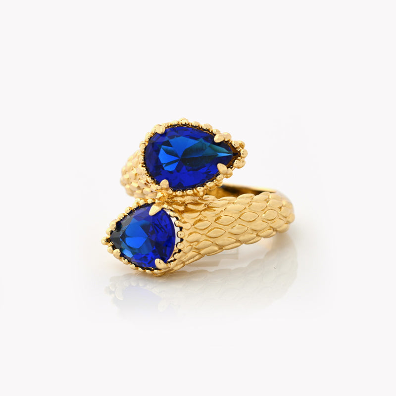 Anel Serpente Zirconia Azul - Banho de Ouro 18k