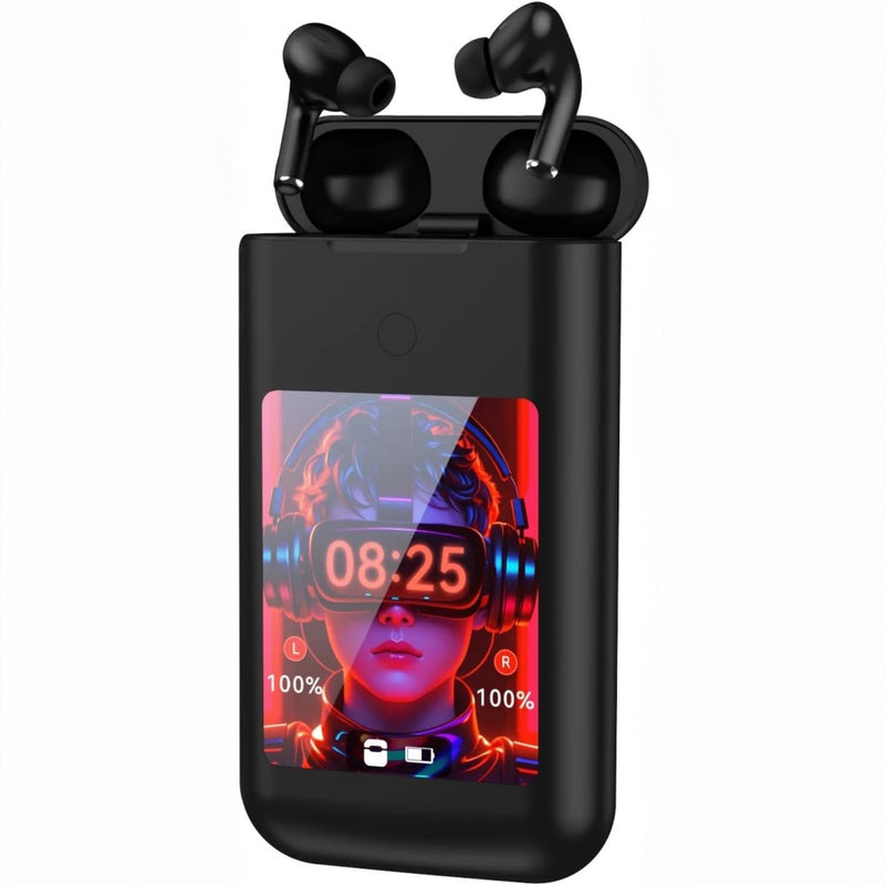 Fone de Ouvido Auriculares Bluetooth com Ecrã Touch e Caixa Powerbank