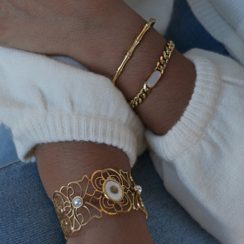 Pulsera rígida de perlas de sol
