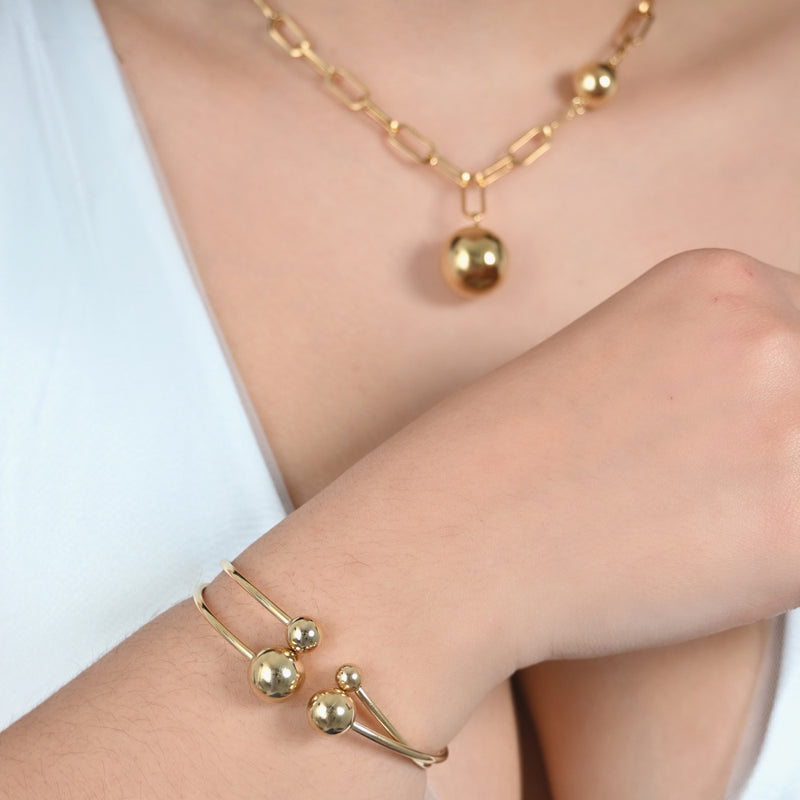 Pulseira Rígida aço aberta esferas