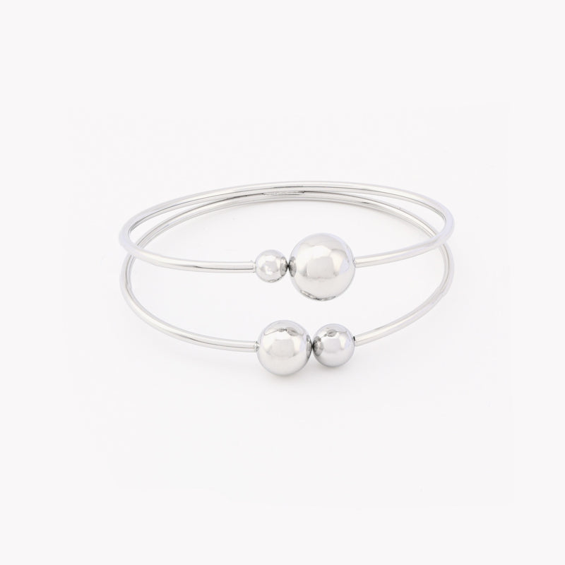 Pulseira Rígida aço aberta esferas