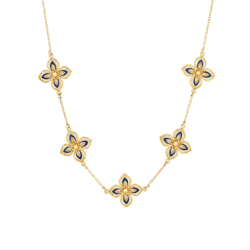 Colar Flor Azul Tradição Portugal Banho de ouro 18 K