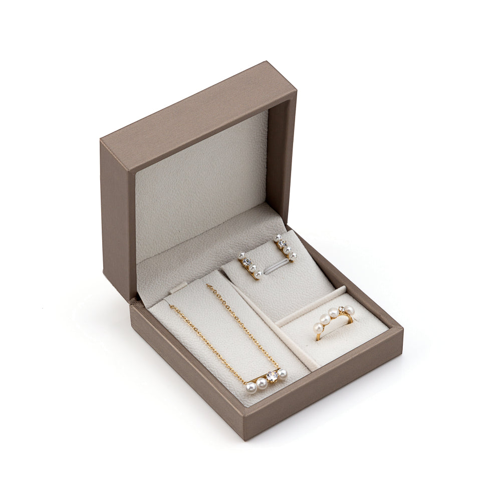 Conjunto Pérola Colar+Brincos+anel Ajustável