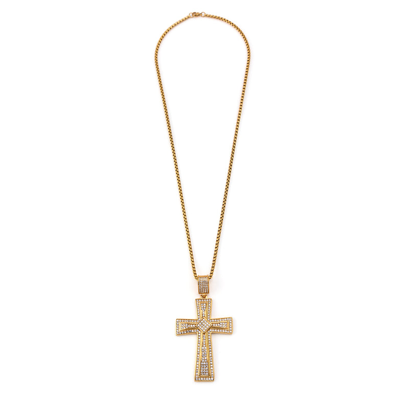 Colar Cruz com Zirconia Cravejada Banho de Ouro 18k