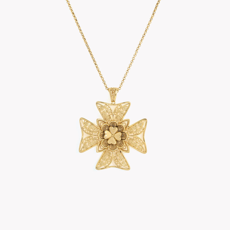 Collar de filigrana con cruz de Malta - Chapado en oro