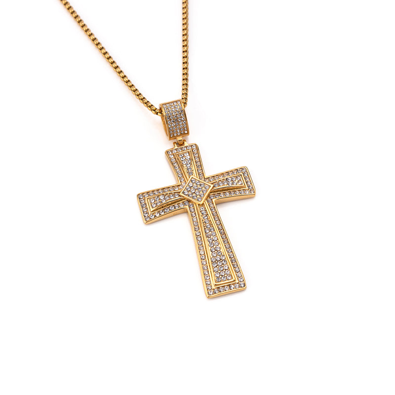 Colar Cruz com Zirconia Cravejada Banho de Ouro 18k