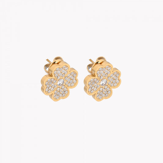 Brincos em Banho de ouro 18k  Trevo Zircônia