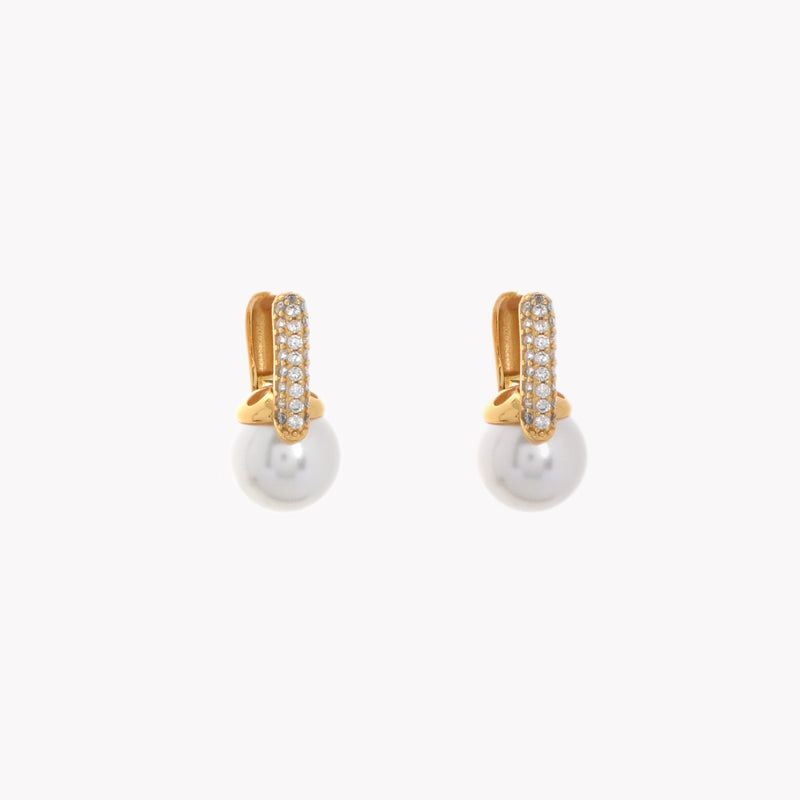 Argolas  quadradas com pérola e zirconias Banho de Ouro 18k