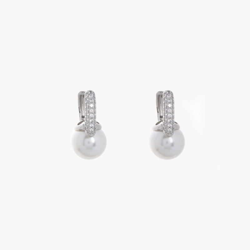 Argolas  quadradas com pérola e zirconias Banho de Ouro 18k