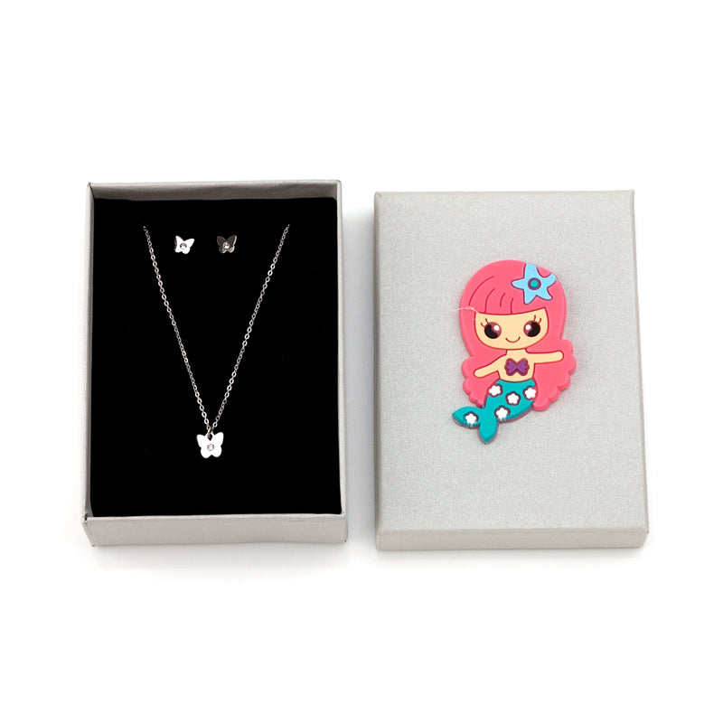 Conjunto Infantil Colar & Brincos em aço inoxidavel