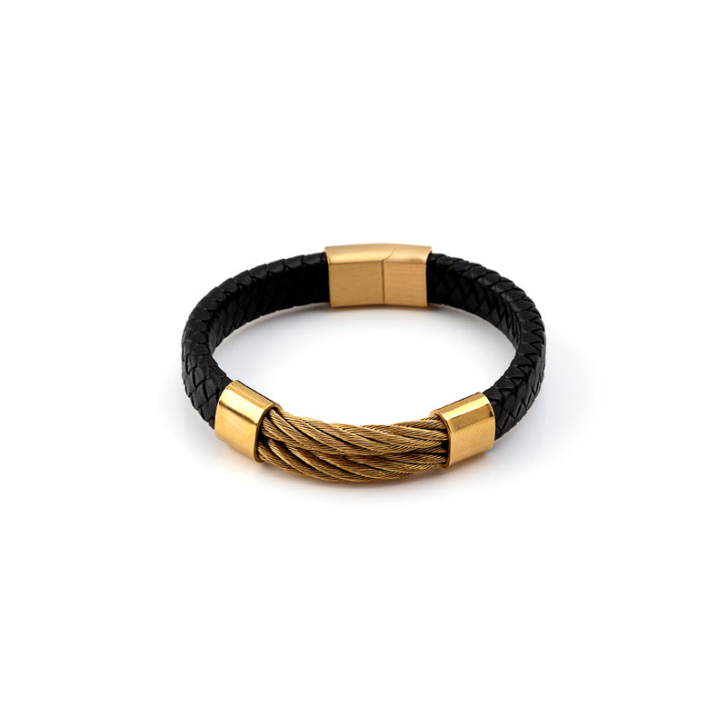 Pulseira Aço Inoxidável+Pele - Masculina