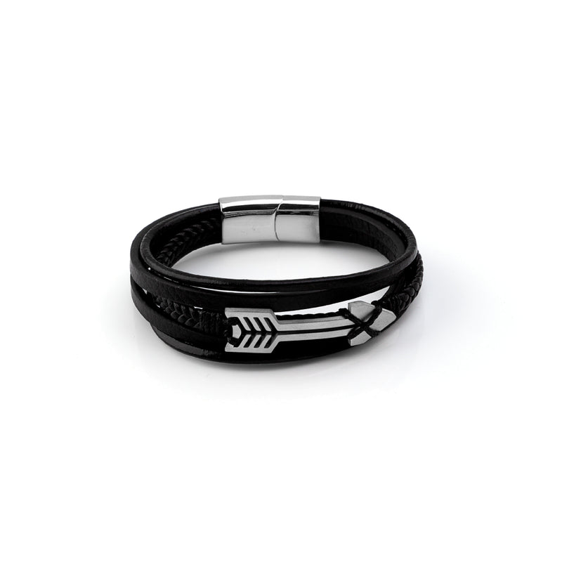 Pulseira Flecha Aço Inoxidável +Pele
