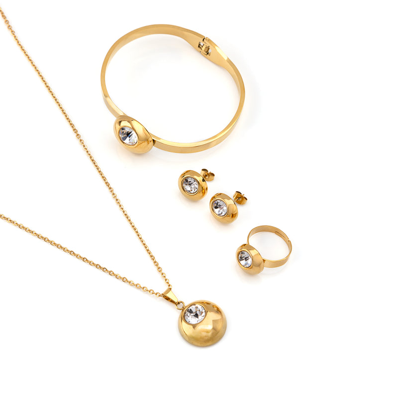Conjunto Colar+Brincos+Anel Ajustável+Pulseira