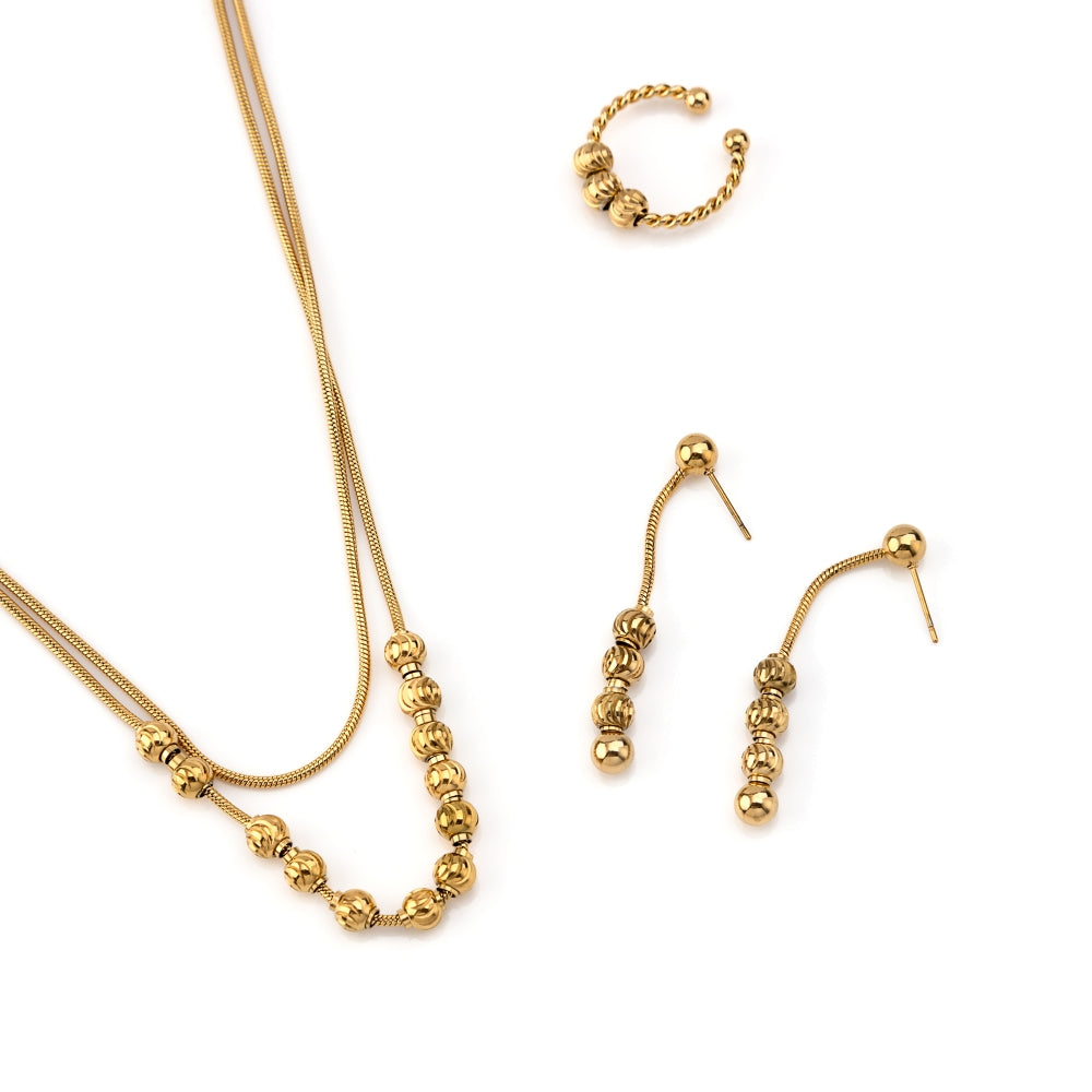 Conjunto Collar+Pendientes+Anillo Ajustable - Cuenta Viana Acero