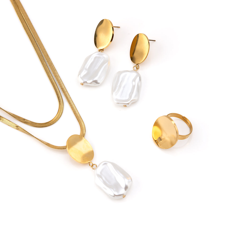 Conjunto Colar+Brincos+Anel Ajustável