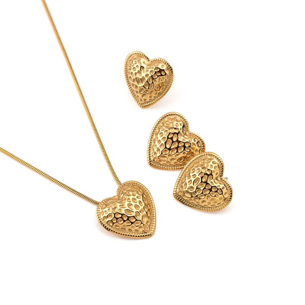 Conjunto Coração  Colar+Brincos+Anel Ajustável
