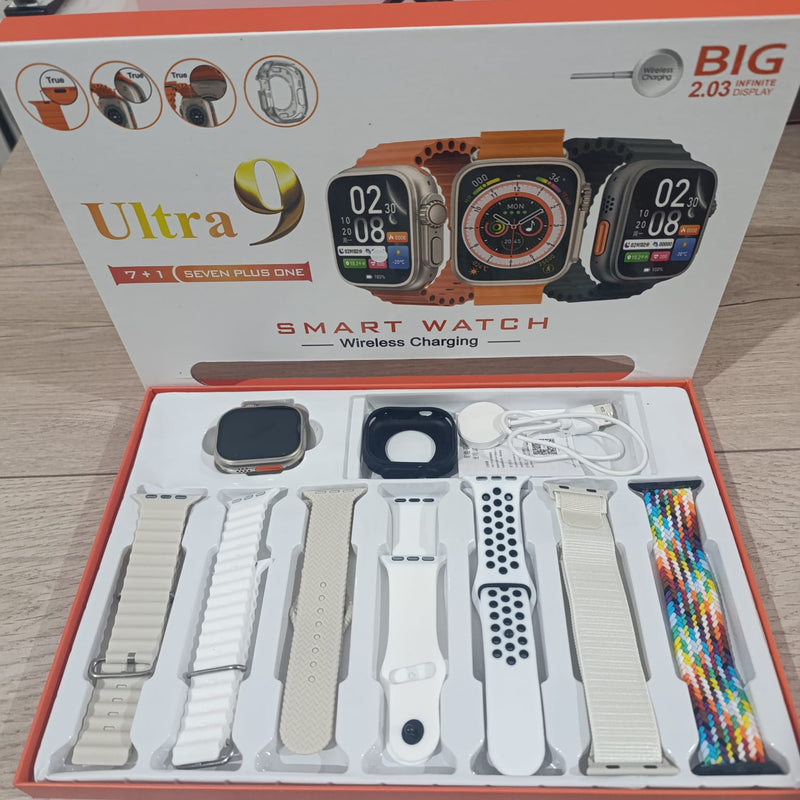 Kit Smart Watch ULtra 9, relógio inteligente com tela infinita Big 2.03
