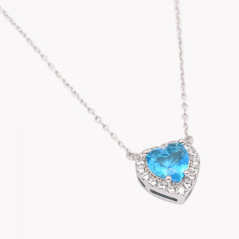 Colar Coração  em  Prata 925 - Azul