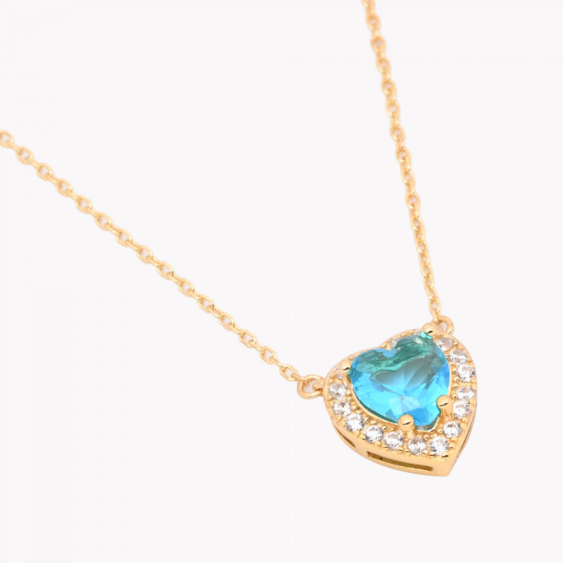Colar Coração  em  Prata 925 - Azul