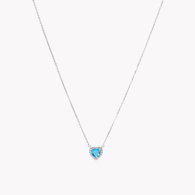 Colar Coração  em  Prata 925 - Azul