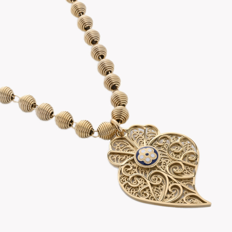 Colar Tradicional  Coração de Viana com Flor Banho de Ouro 18k
