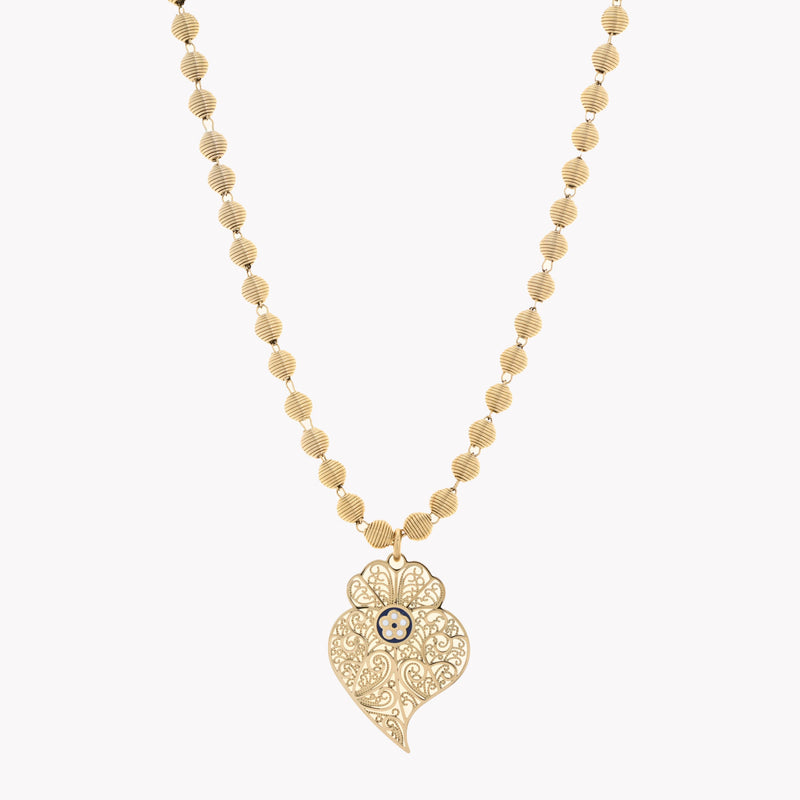 Colar Tradicional  Coração de Viana com Flor Banho de Ouro 18k