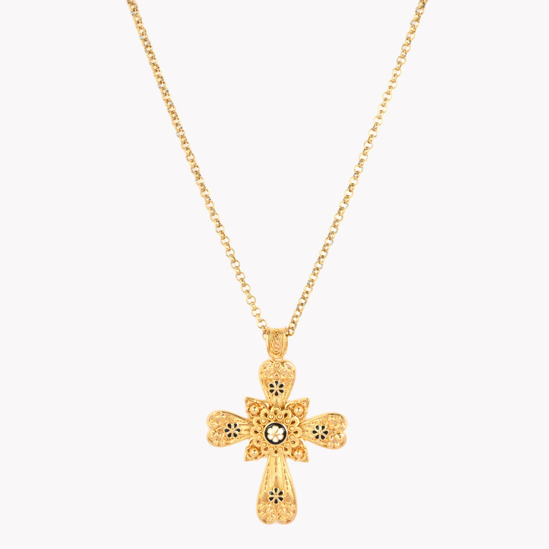 Collar Cruz De Filigrana Chapado En Oro 18k