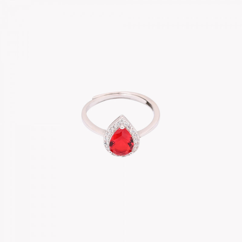 Anillo Gota Ajustable en Plata 925 - Rojo