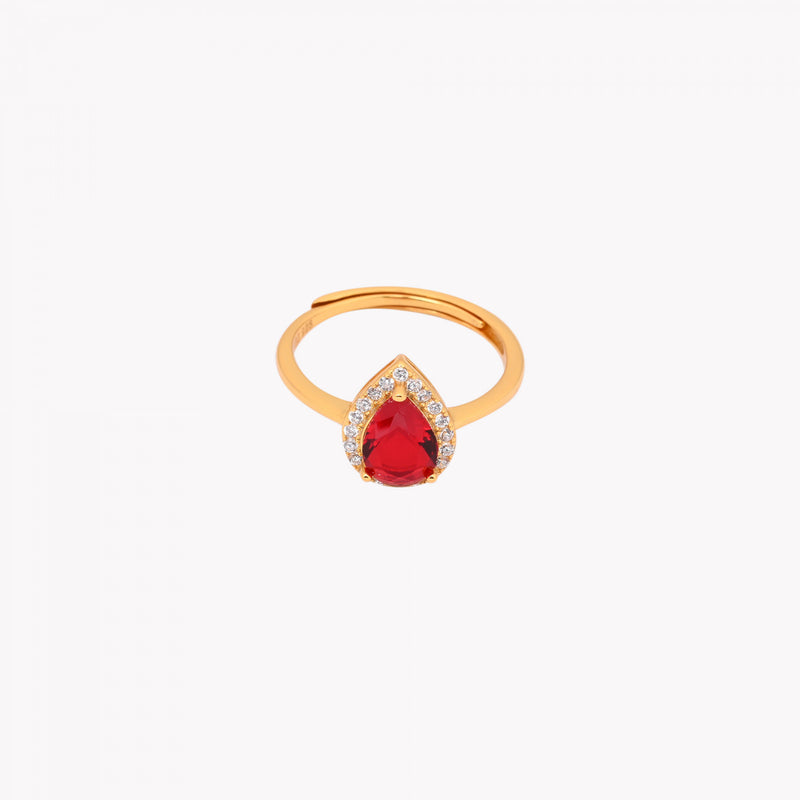 Anillo Gota Ajustable en Plata 925 - Rojo