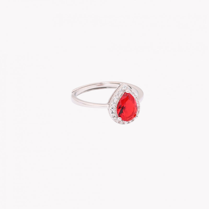 Anillo Gota Ajustable en Plata 925 - Rojo