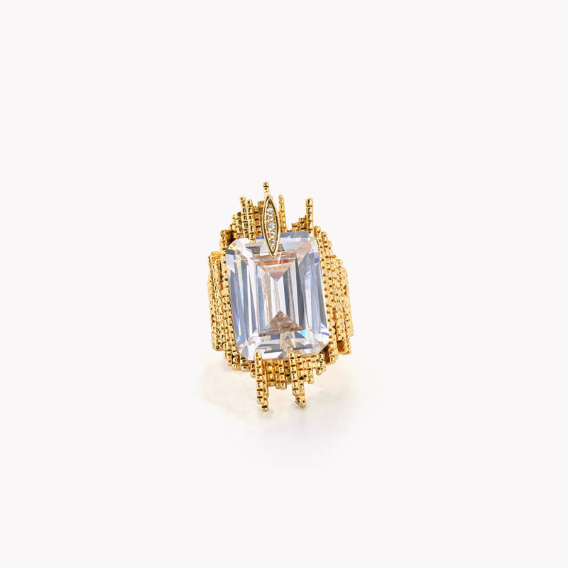 Anel Banho de Ouro 18k pedra e brilhantes