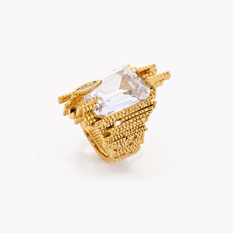 Anel Banho de Ouro 18k pedra e brilhantes
