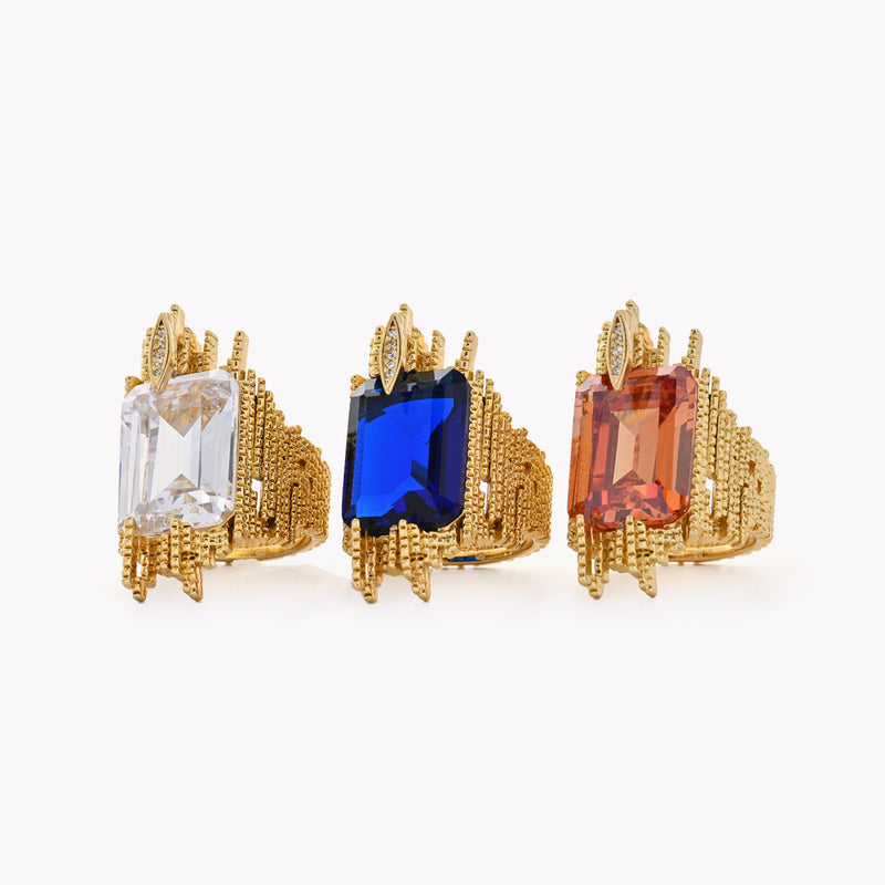 Anel Banho de Ouro 18k pedra e brilhantes