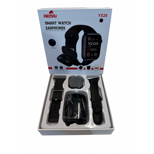 Kir Relogio Smartwatch AEMAI YX28 – Kit Completo com Earphones Bluetooth e Powerbank Integrado
