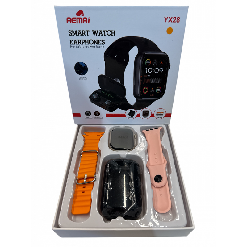 Kir Relogio Smartwatch AEMAI YX28 – Kit Completo com Earphones Bluetooth e Powerbank Integrado